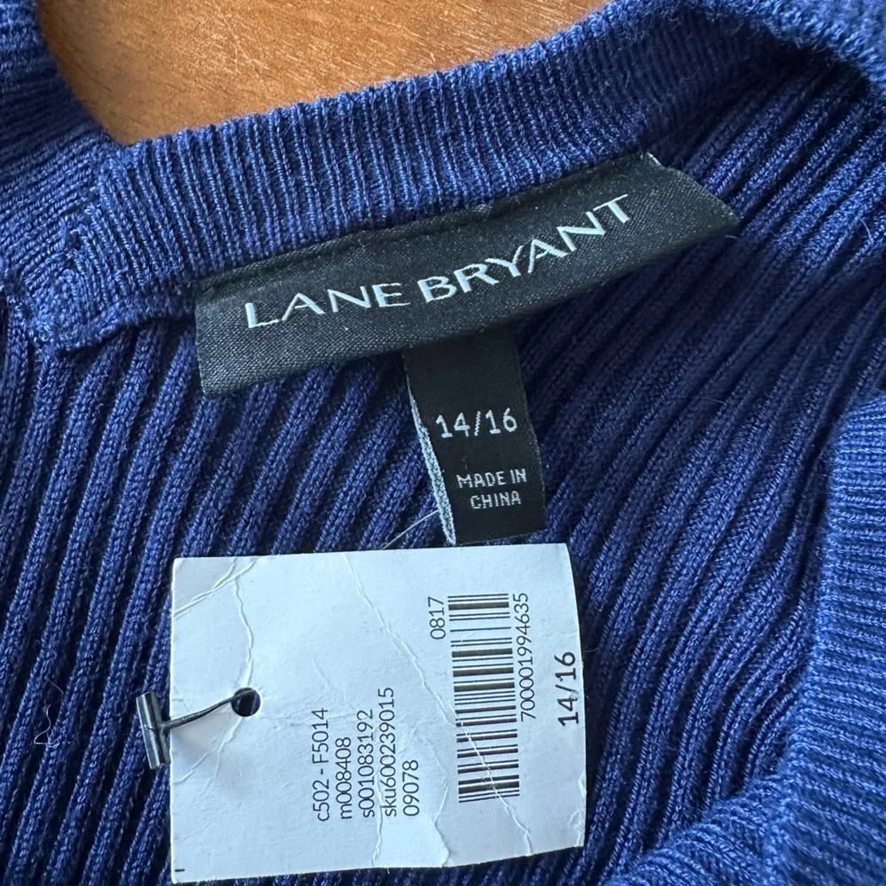 Lane Bryant Deep Blue V-Neck Sweater‎ 3/4 sleeve ladies size 14/16 NWT